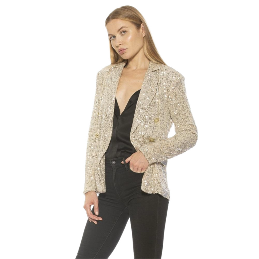 Alexia Admor Size 6 Abbie Blazer Gold Sequins - Picture 3 of 11
